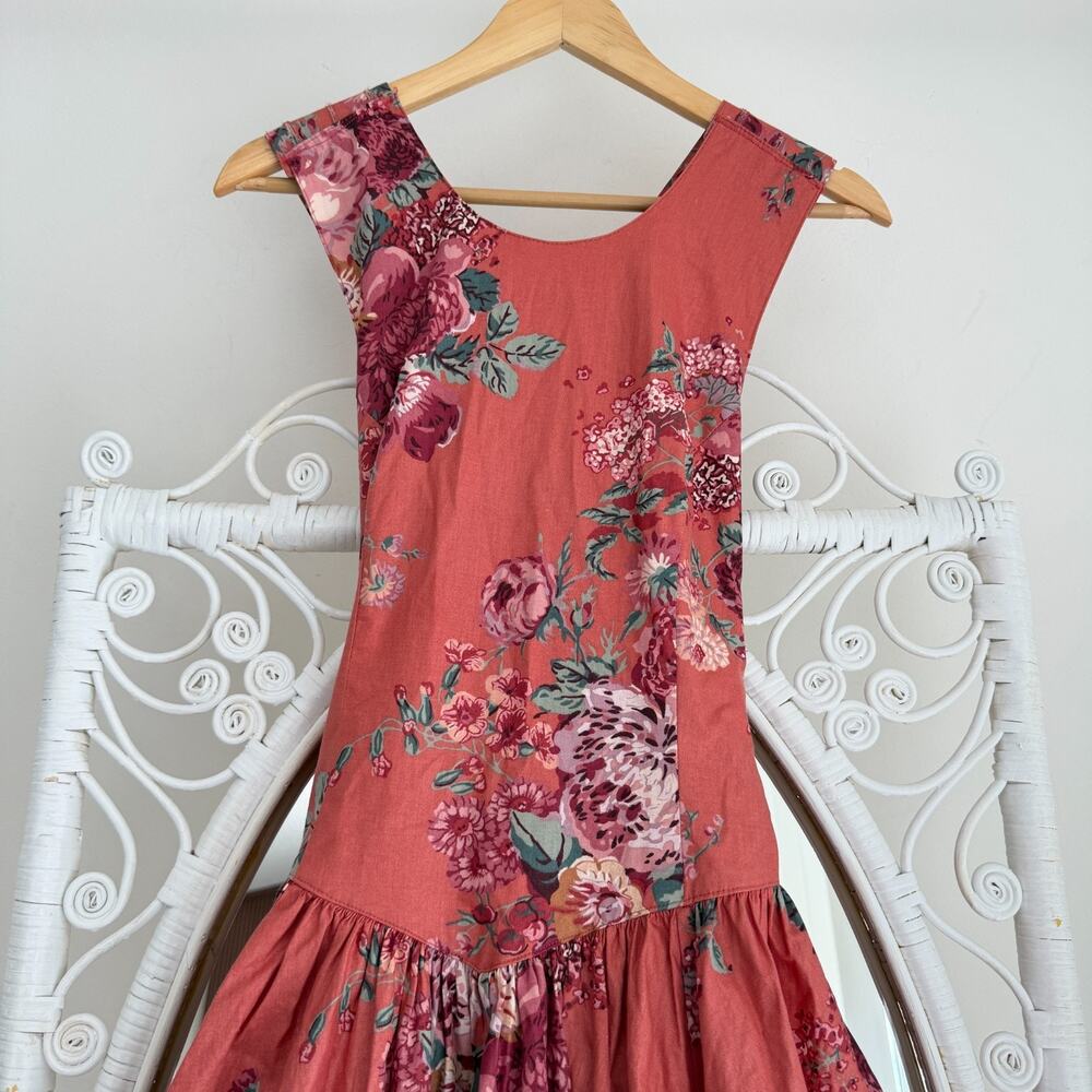 Vintage 90s Floral Dress Small Fit Flare Basque Waist Romantic Garden 50s Style - Picture 6 of 15